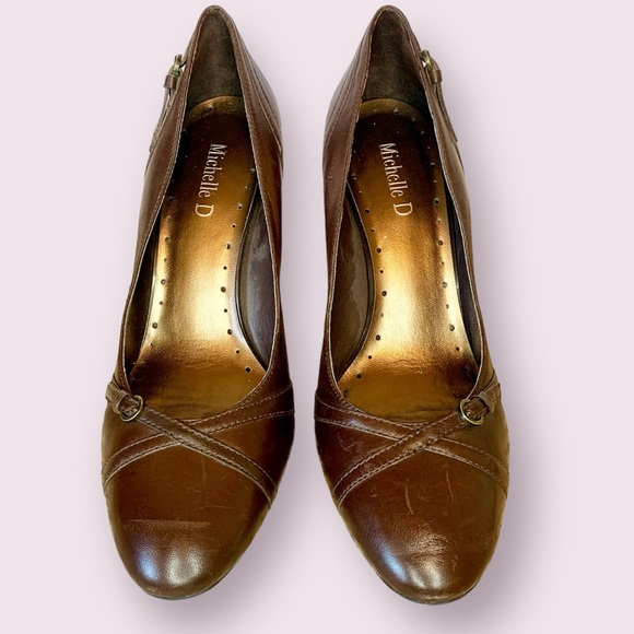 Michelle D Leather Classic Career Pumps Buckle Details Brown Size 8.5 - Picture 1 of 14